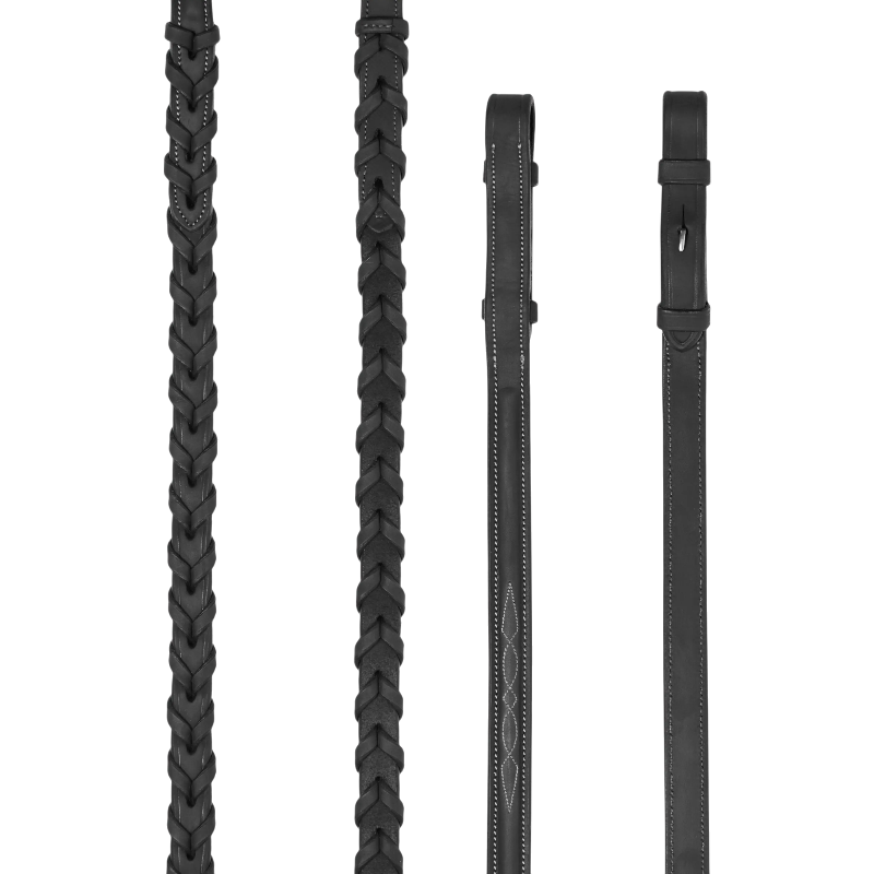 Lemieux - Hunter Plaited Reins black/silver | - Ohlala