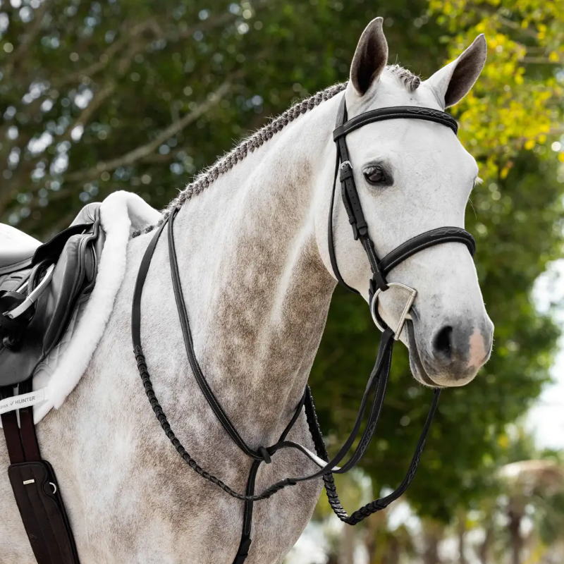 Lemieux - Hunter Plaited Reins black/silver | - Ohlala
