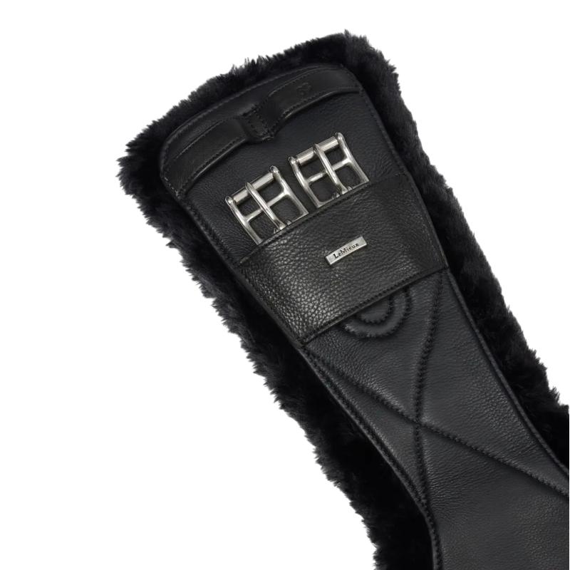 Lemieux - Sangle courte de dressage cuir doublure amovible en laine Arika noir | - Ohlala