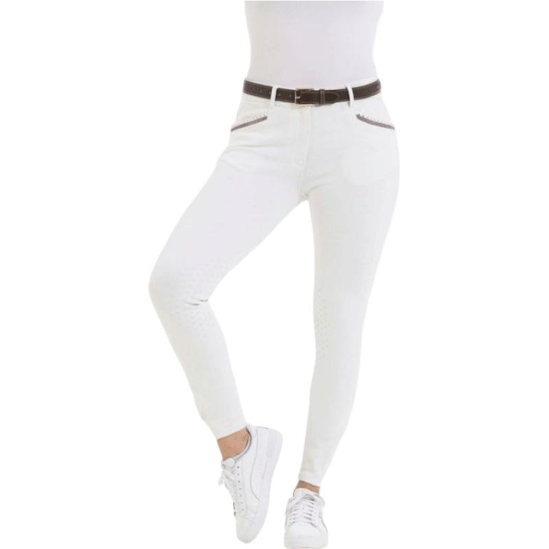 Equithème - Pantalon d'équitation femme Kim coton organique blanc | - Ohlala