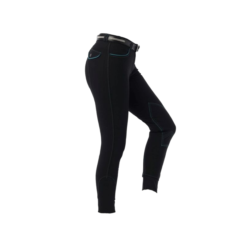 Equithème - Pantalon d'équitation femme Verona noir/ turquoise | - Ohlala