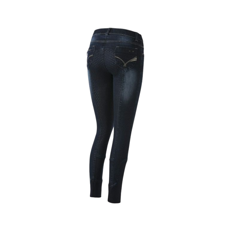 Equithème - Pantalon d'équitation femme Jean Texas marine full grip