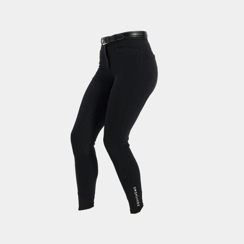 Equithème - Pantalon d'équitation full grip enfant Safir noir/ bleu | - Ohlala