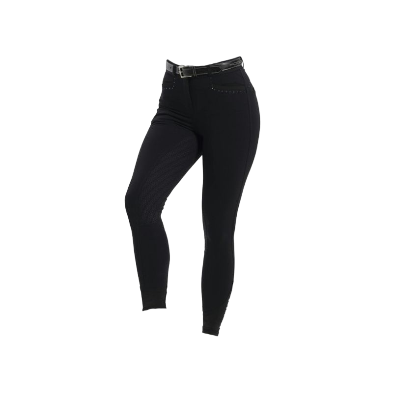 Equithème - Pantalon d'équitation femme full grip Safir noir/ bleu | - Ohlala