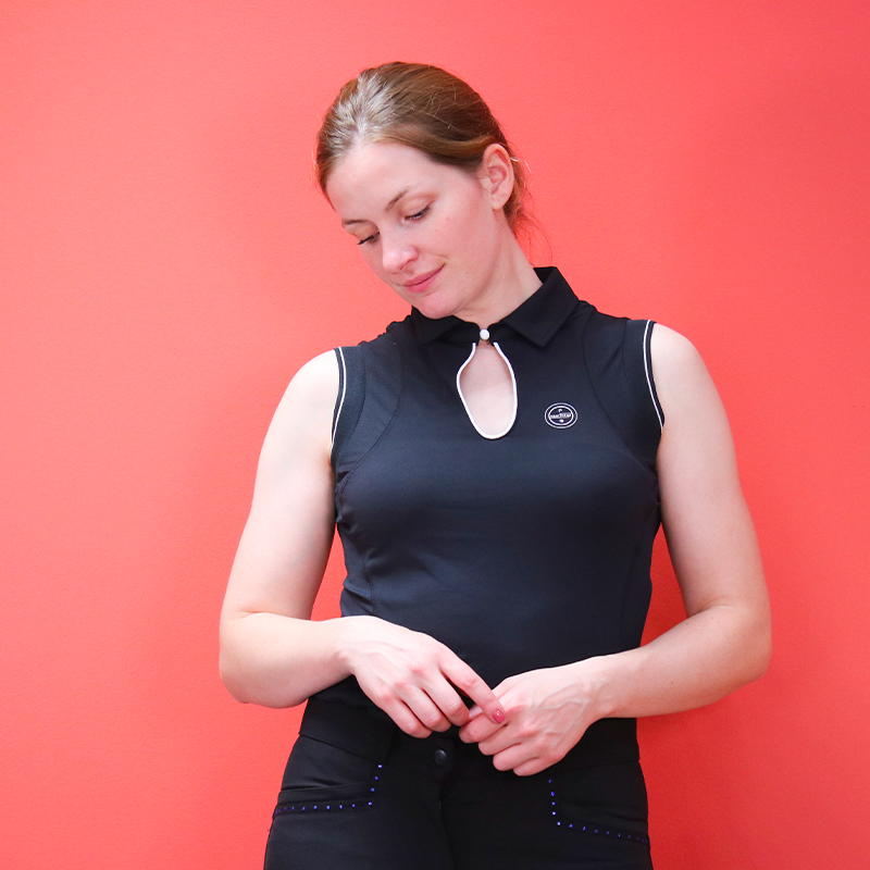 Equithème - Polo sans manches femme Sarah noir | - Ohlala