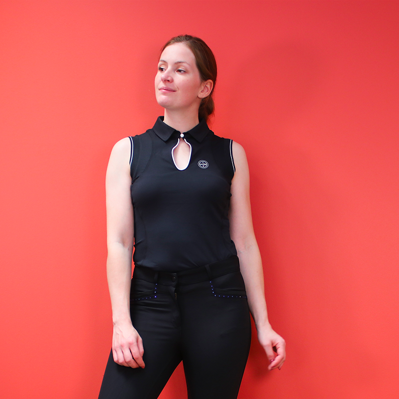 Equithème - Polo sans manches femme Sarah noir | - Ohlala