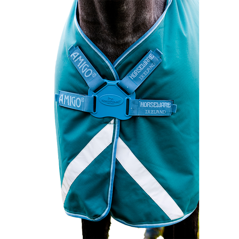 Horseware - Couverture d'extérieur Amigo Bravo 12 Plus fermeture Disque emeraude/ turquoise/ bleu 100g | - Ohlala