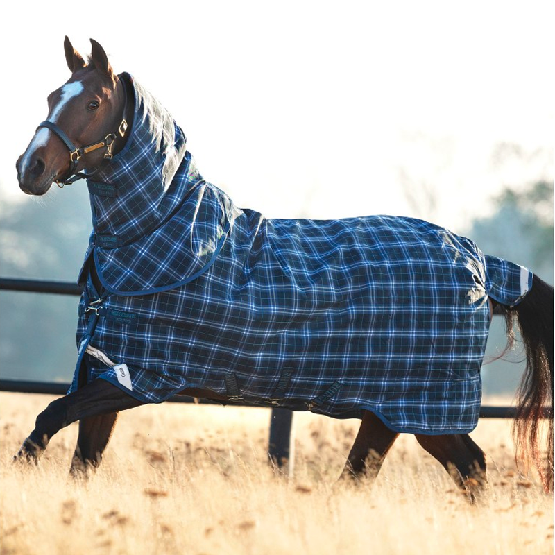 Horseware - Couverture d'extérieur Rhino plus Turnout Lite avec couvre-cou marine carreaux/ indigo 0g | - Ohlala