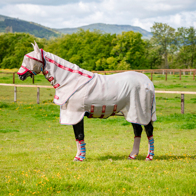 Horseware - Couverture d'extérieur anti-mouches Rambo Protector fermeture Disque avoine/ cerise/ pêche/ bleu | - Ohlala