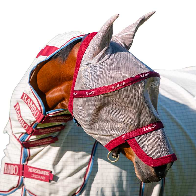 Horseware - Masque anti-mouches Rambo plus avoine/ cerise/ pêche/ bleu | - Ohlala