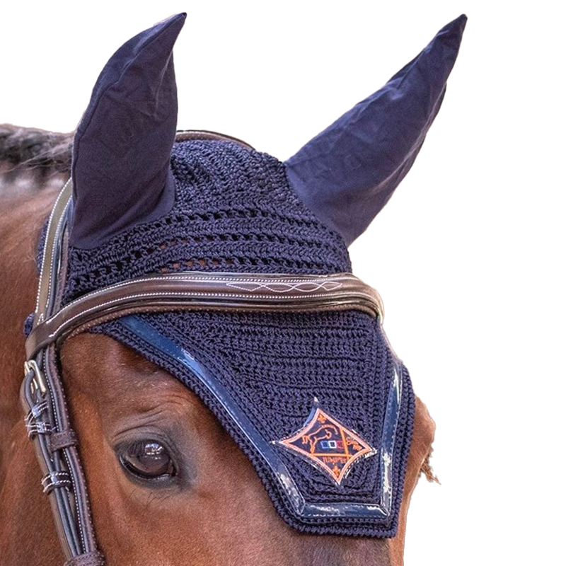 Jump'In - Bonnet pour chevaux écusson losange marine/ orange | - Ohlala