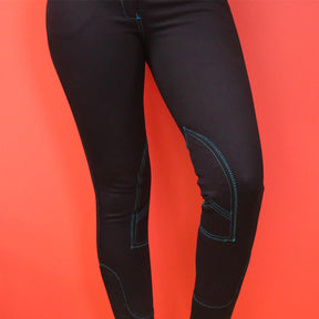 Equithème - Pantalon d'équitation femme verona noir/ turquoise | - Ohlala