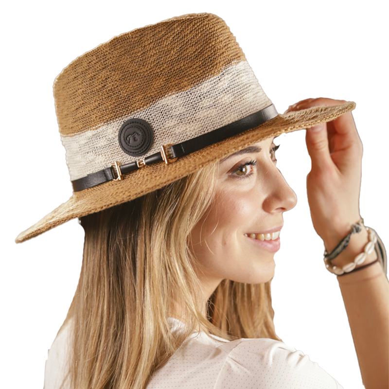 Pénélope Store - Chapeau Raphie camel / blanc | - Ohlala