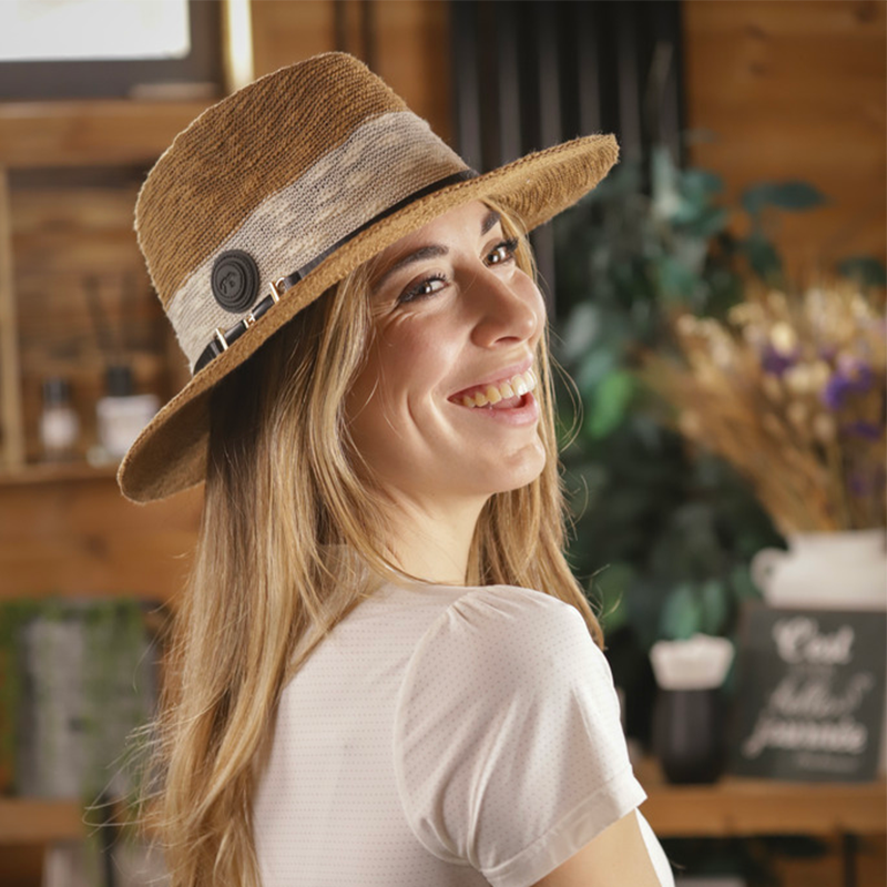 Pénélope Store - Chapeau Raphie camel / blanc | - Ohlala