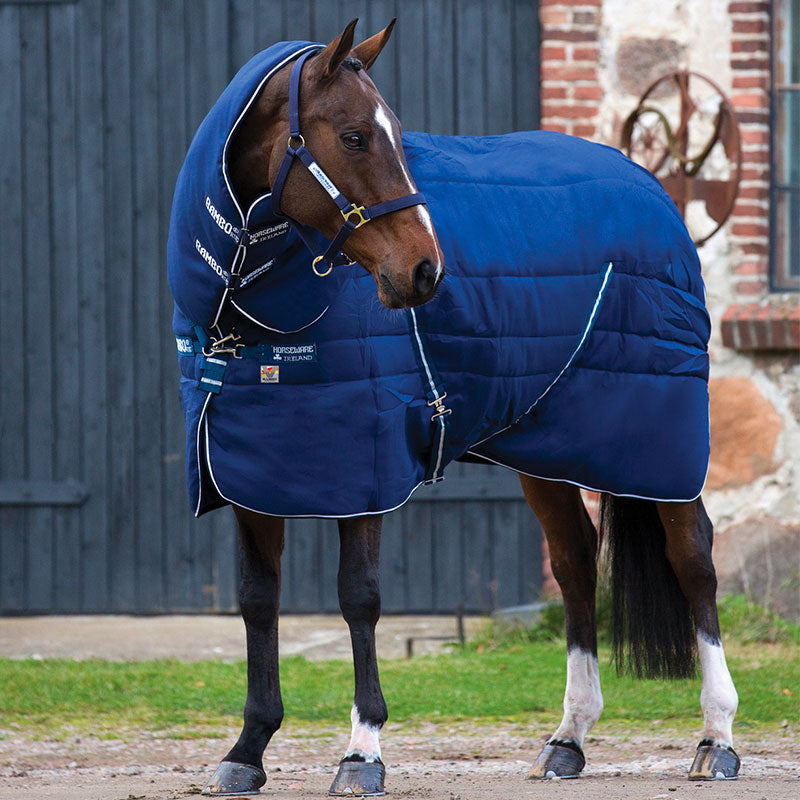 Horseware - Couverture de box Plus Vari-Layer avec couvre-cou marine 450g | - Ohlala