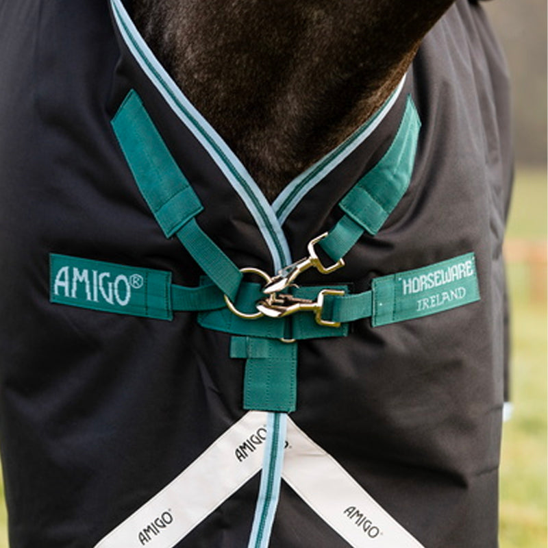 Horseware - Couverture d'extérieur Amigo Bravo 12 Plus avec couvre-cou marine/ turquoise 250 g | - Ohlala